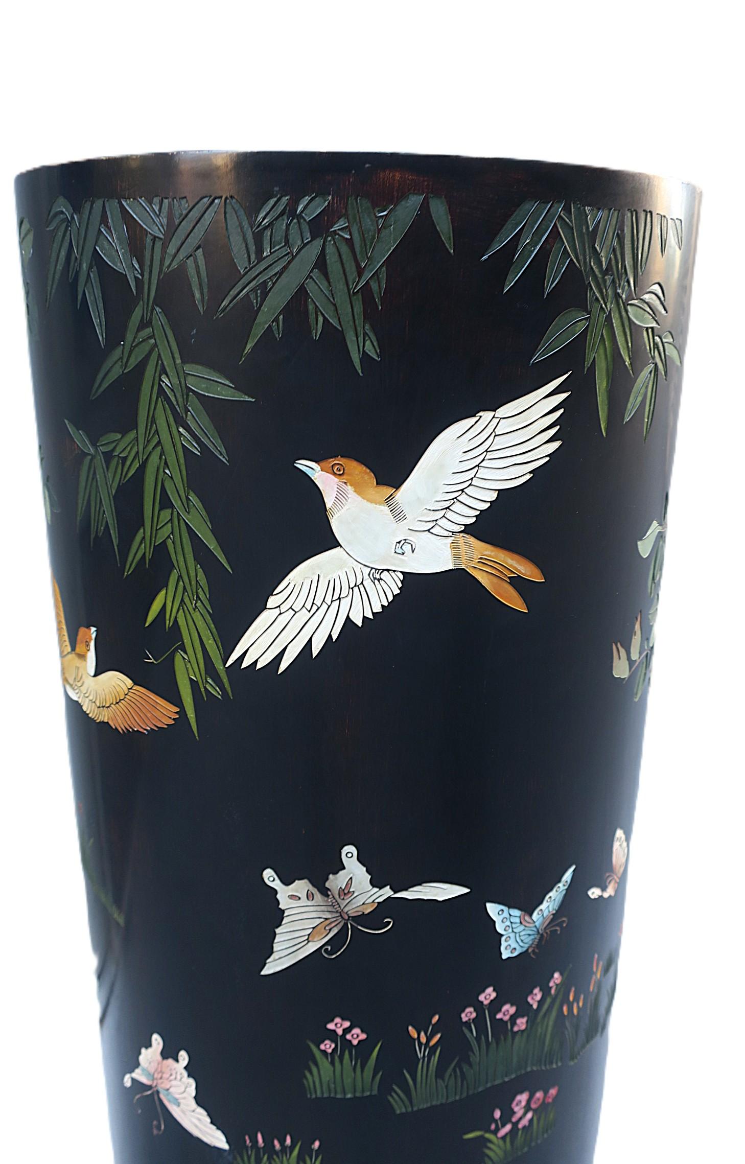 Black Column Pedestal Birds Flowers Butterflies For Sale 2