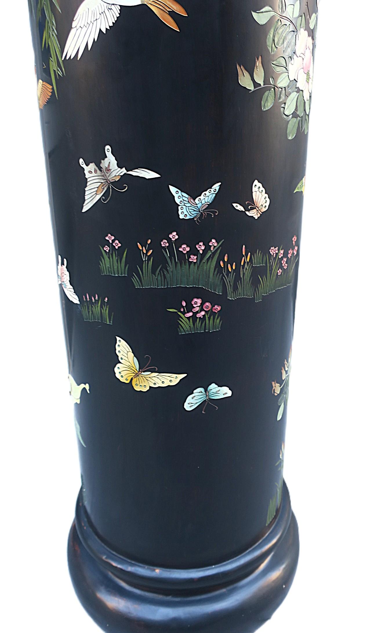 Black Column Pedestal Birds Flowers Butterflies For Sale 3