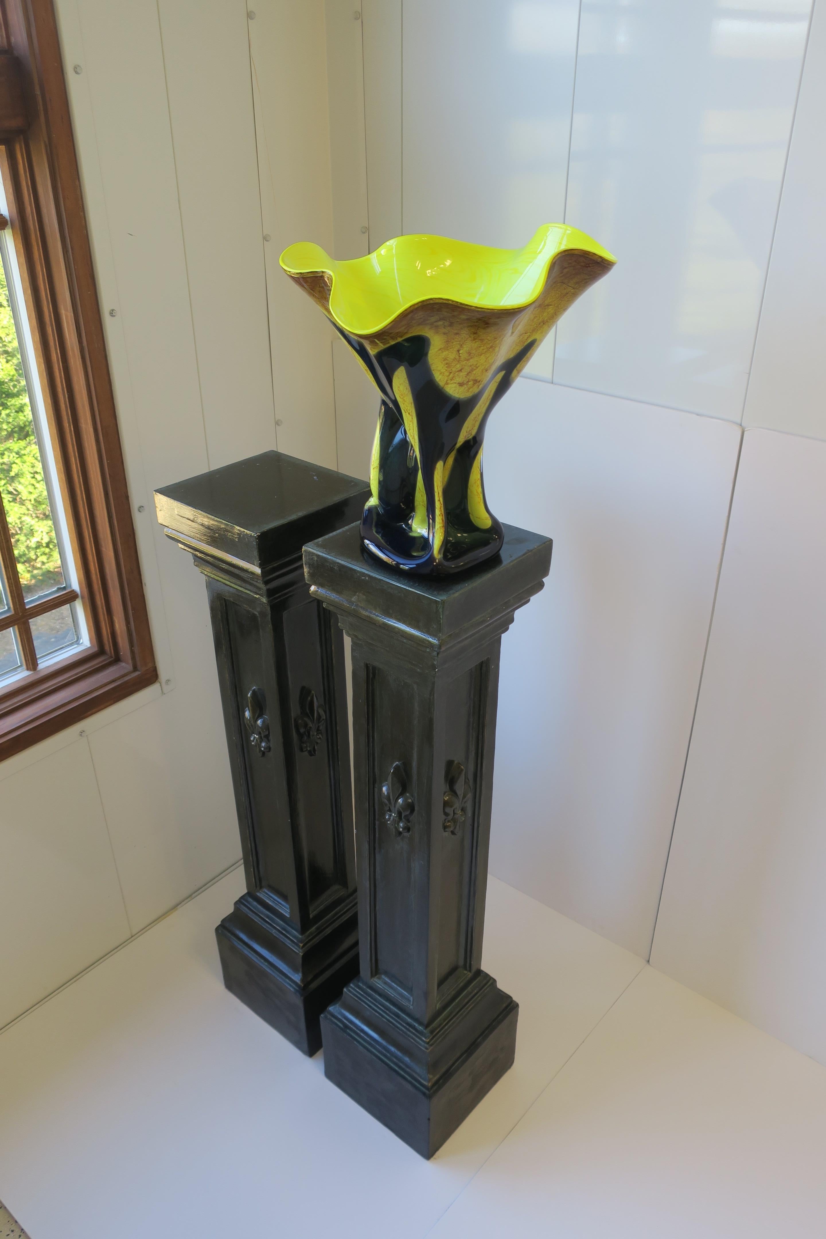 Black Column Pillar Pedestal Plaster Stands with French Fluer de Lis, Pair For Sale 3