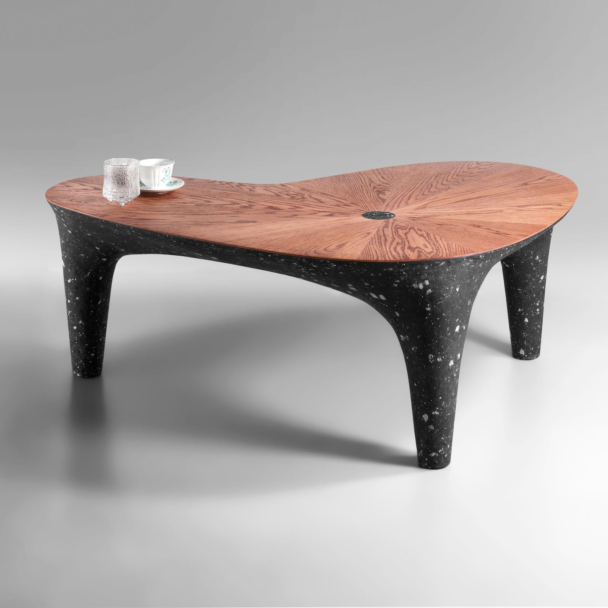 Modern Black Concrete Bench, Natural Oak Tabletop by Donatas Žukauskas For Sale 6