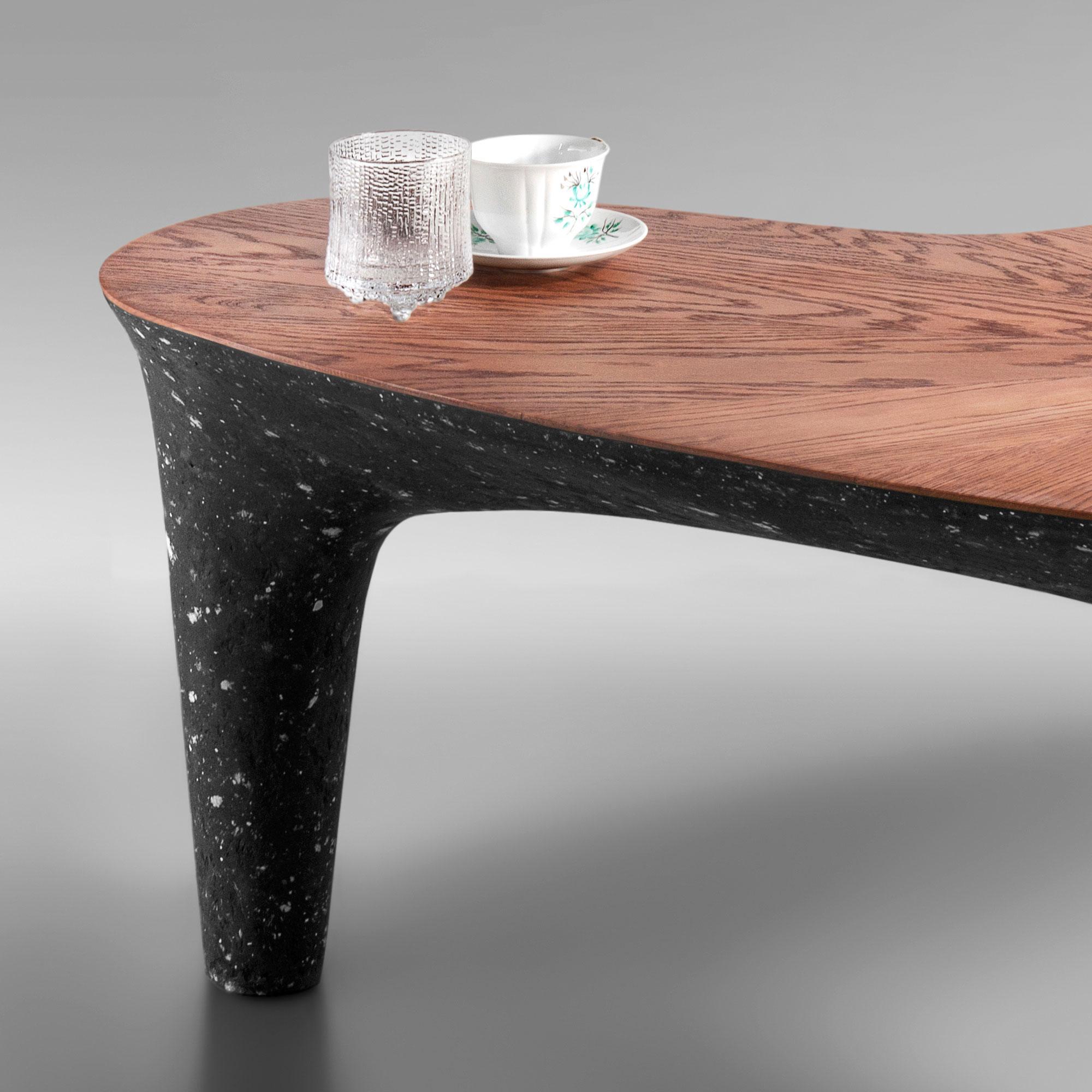 Modern Black Concrete Bench, Natural Oak Tabletop by Donatas Žukauskas For Sale 7