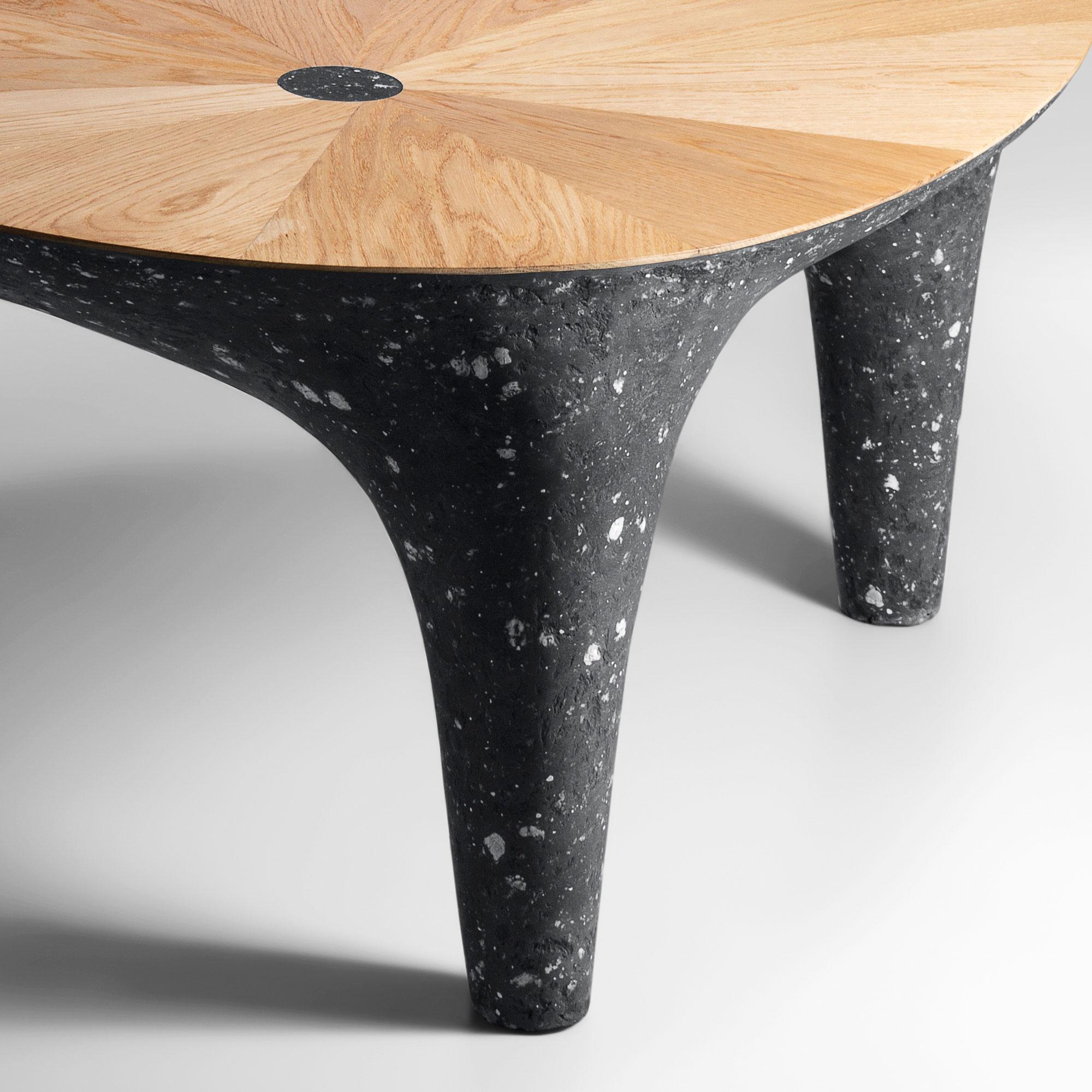 Hand-Crafted Modern Black Concrete Bench, Natural Oak Tabletop by Donatas Žukauskas For Sale