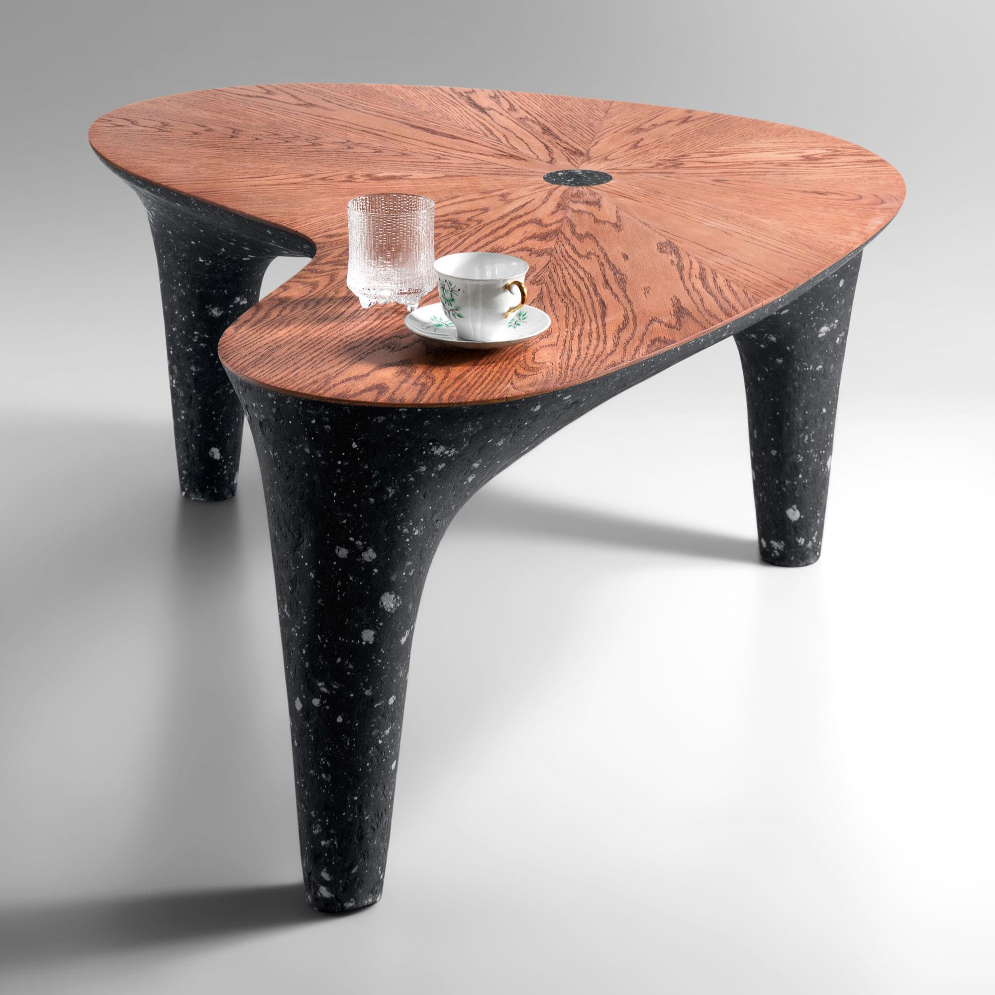 Modern Black Concrete Bench, Natural Oak Tabletop by Donatas Žukauskas For Sale 5