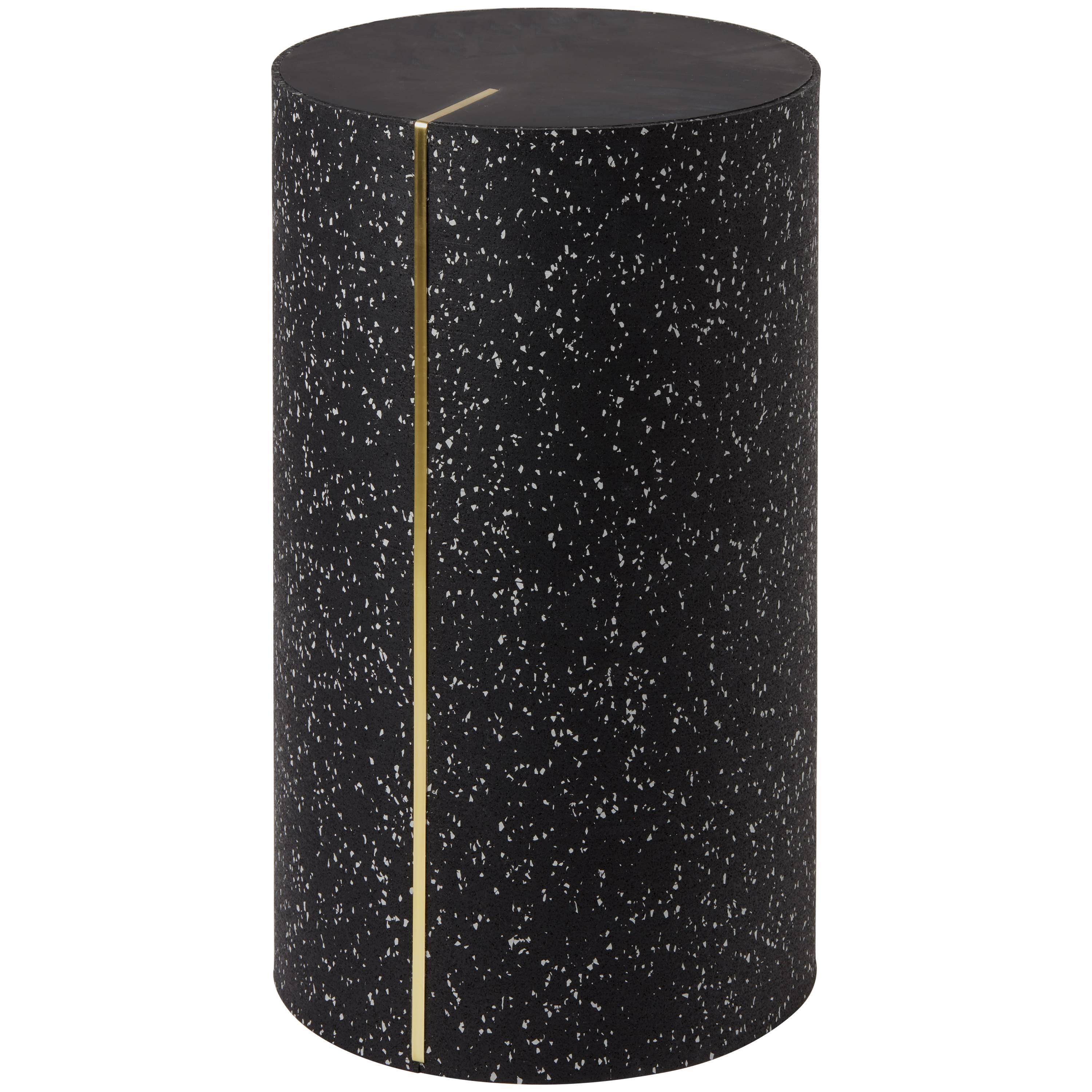 Black Concrete Rubber CYL Side Table with a Brass Inlay For Sale