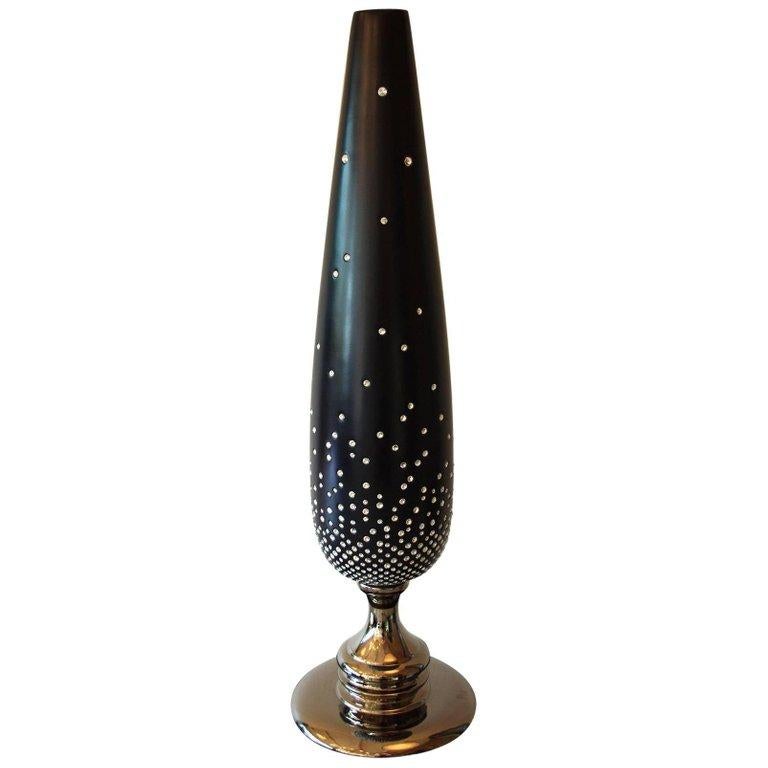 One of a kind black ceramic cone vase with Swarovski crystals / Designed by Fabio Bergomi / Made in Italy
Height: 38.5 inches / Diameter: 11 inches
1 in stock in Palm Springs currently ON FINAL CLEARANCE SALE for $1,499!!!
This piece makes for a