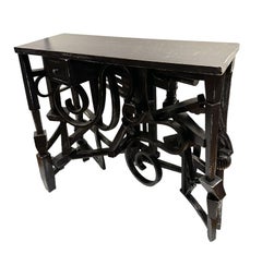 Mesa Consola/Entrada Negra con Cajón, Desgastada, Husillos de Madera Encontrada