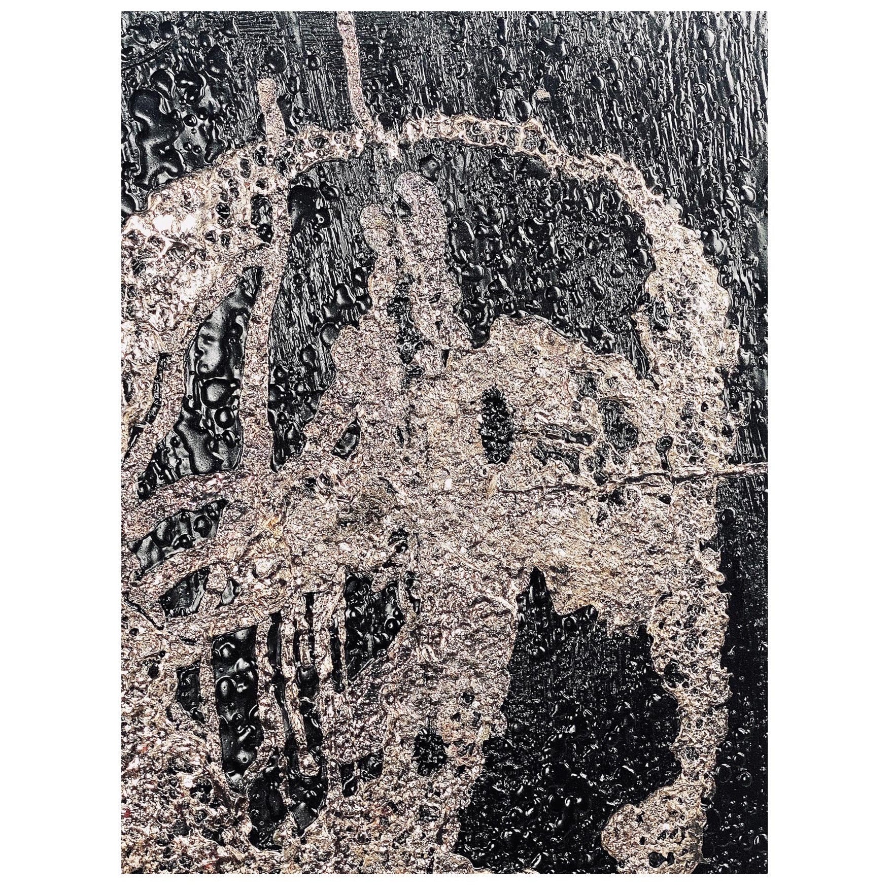 Noir Contemporary  Peinture abstraite, étain fondu et goudron