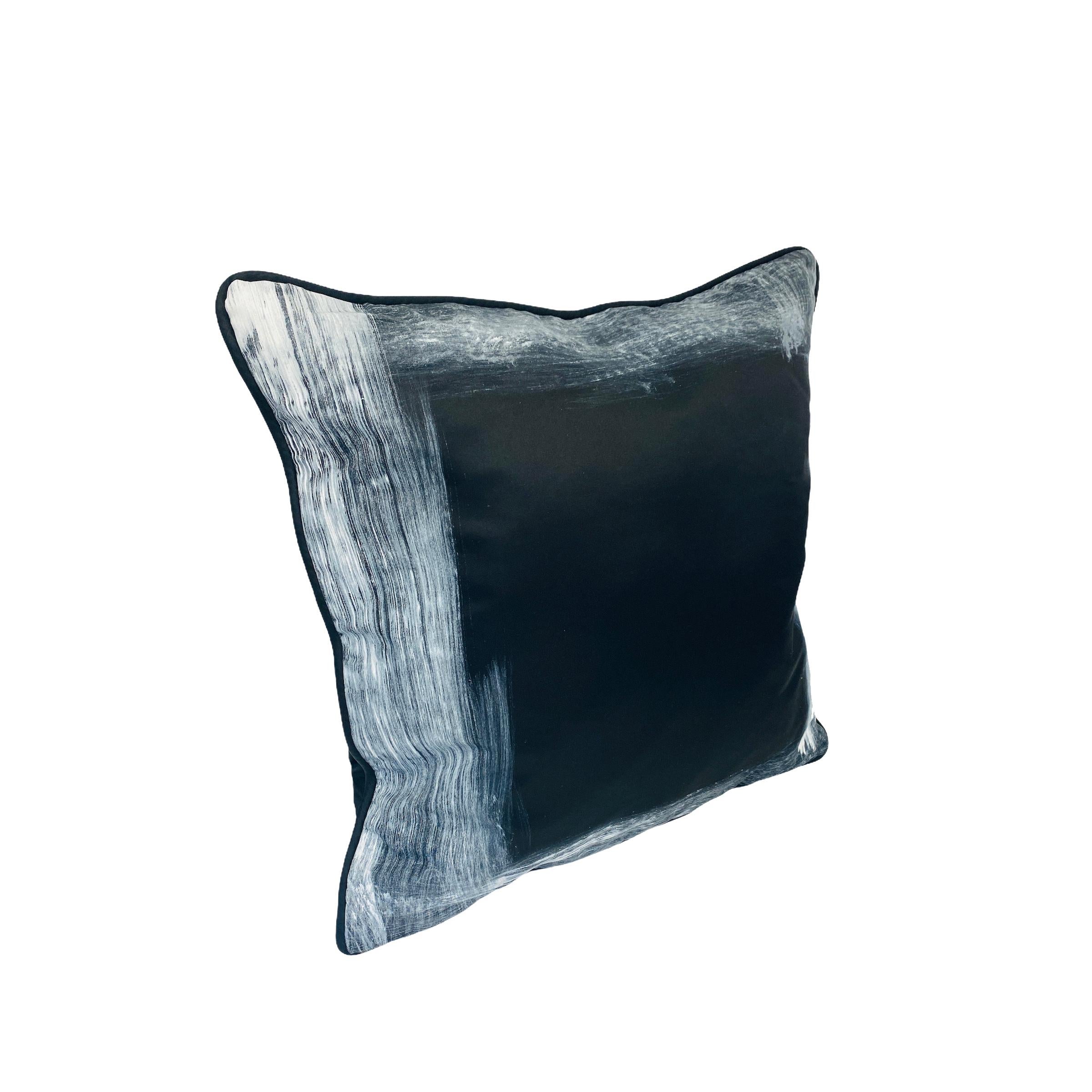 Minimalist Black Contemporary Delicately Hand-Painted White-Edged Throw Pillows For Sale