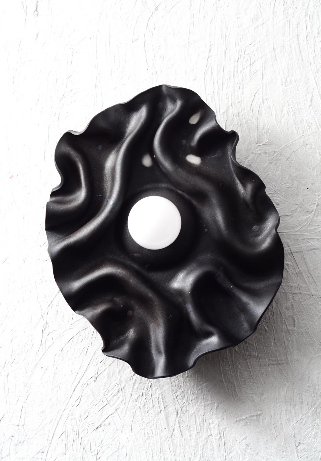 American Black contemporary folded ceramic wall sconce For Sale