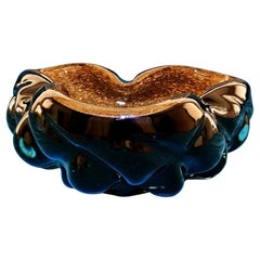 Cuenco de cristal de Murano negro y transparente con infusión de cobre, diseño Bugne con aventurina