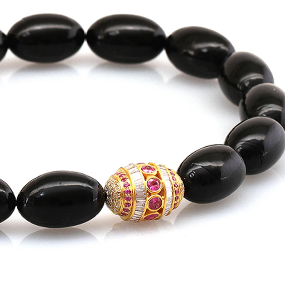Perle Collier de perles de corail noir et saphirs roses avec diamants de 2,15 carats en vente