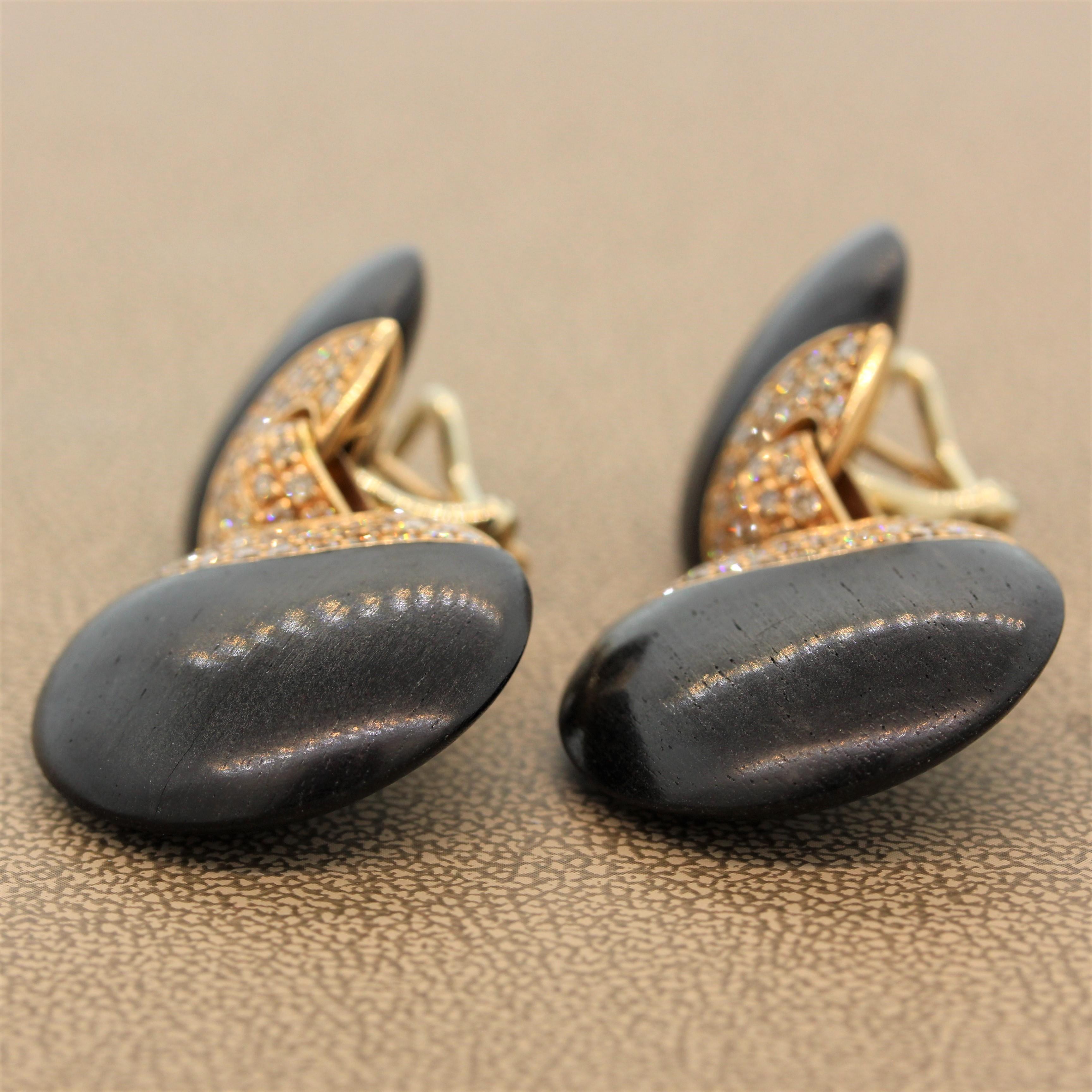 Women's Black Coral Diamond Gold Drop Earrings