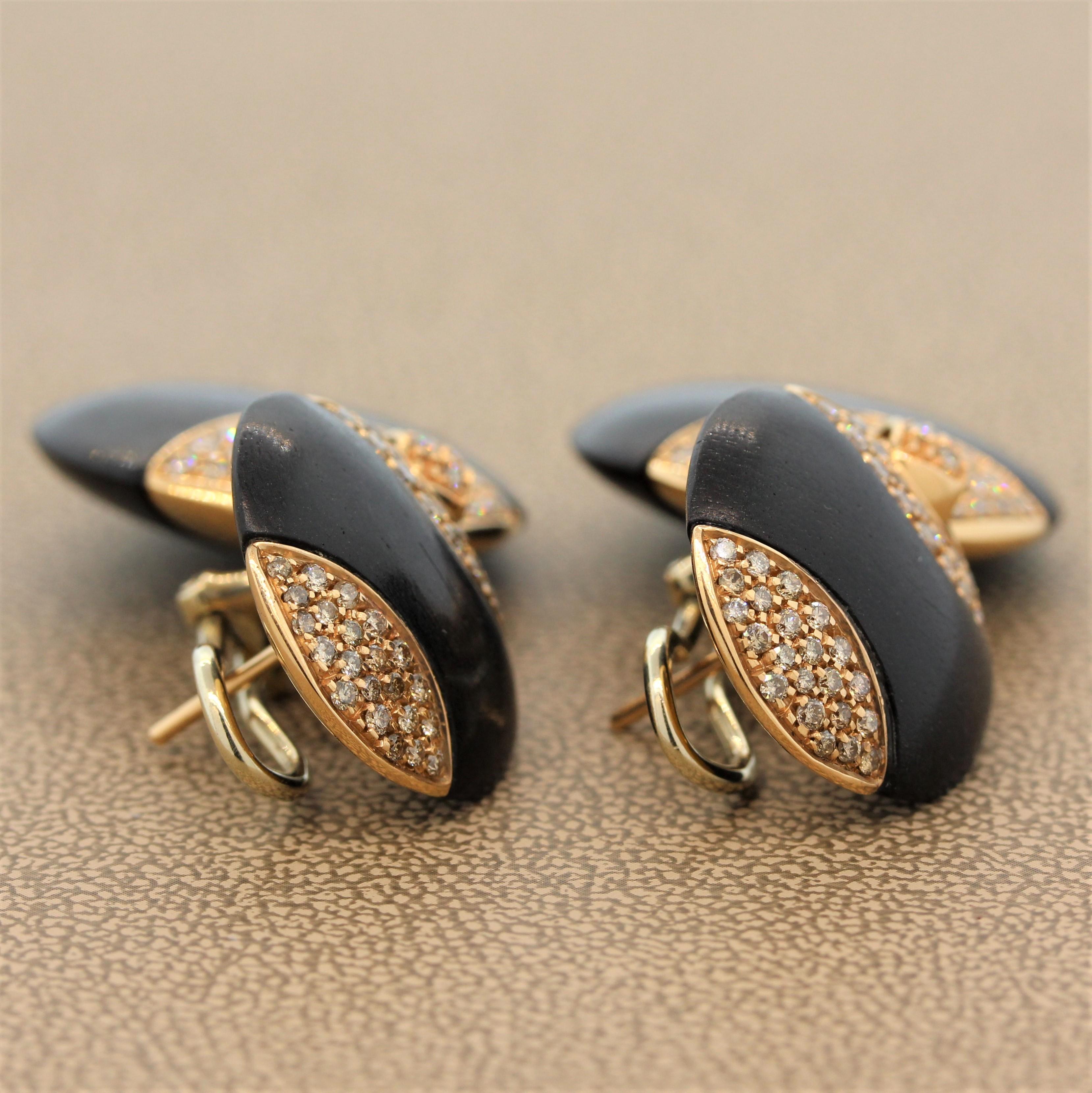 Black Coral Diamond Gold Drop Earrings 1