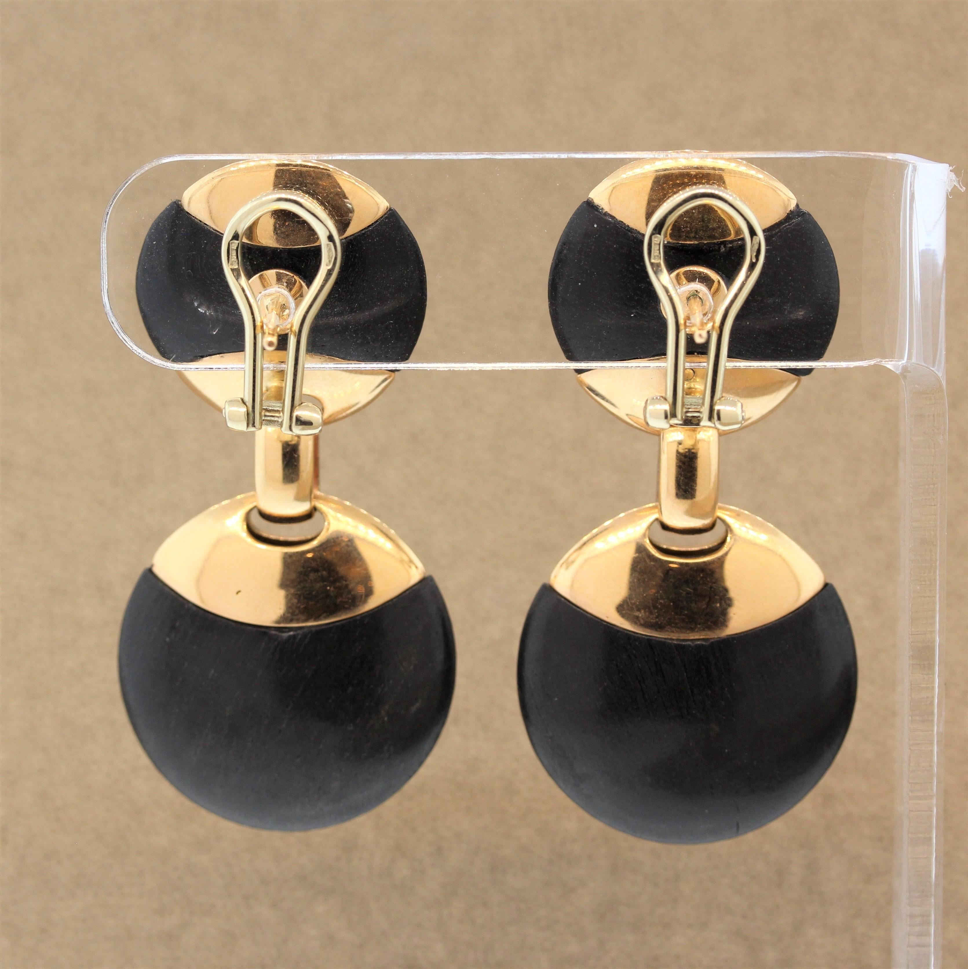 Black Coral Diamond Gold Drop Earrings 3