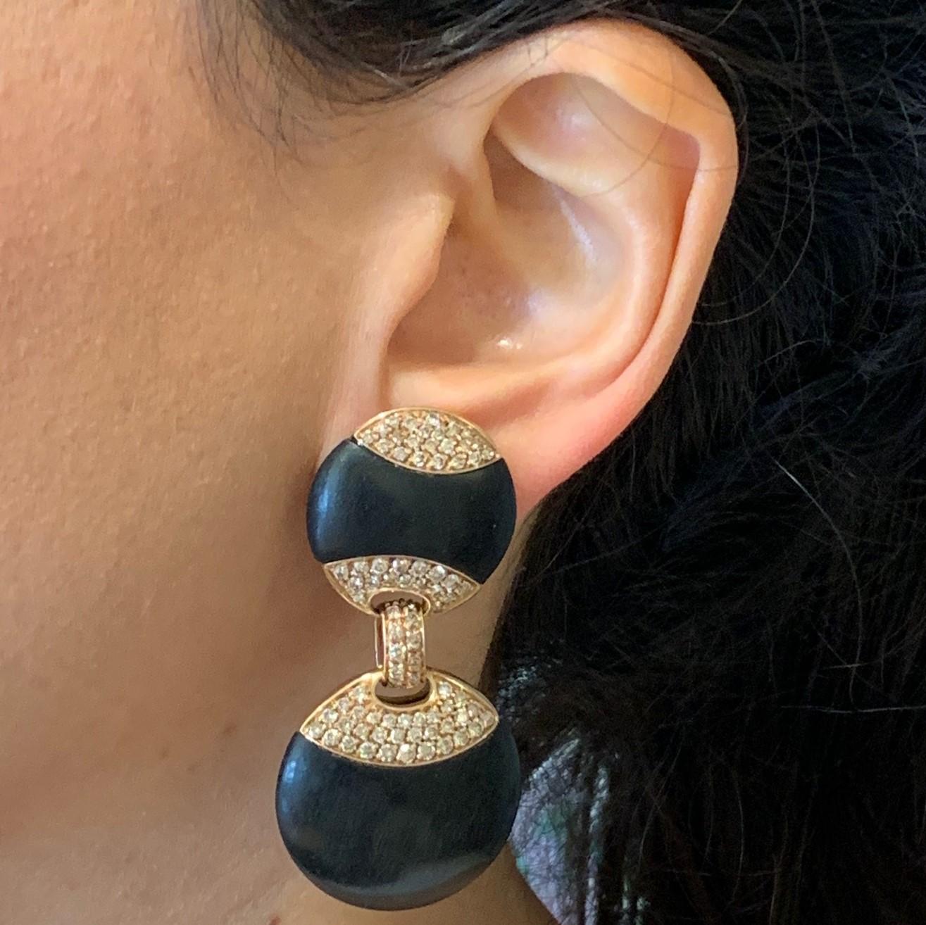 Black Coral Diamond Gold Drop Earrings 4