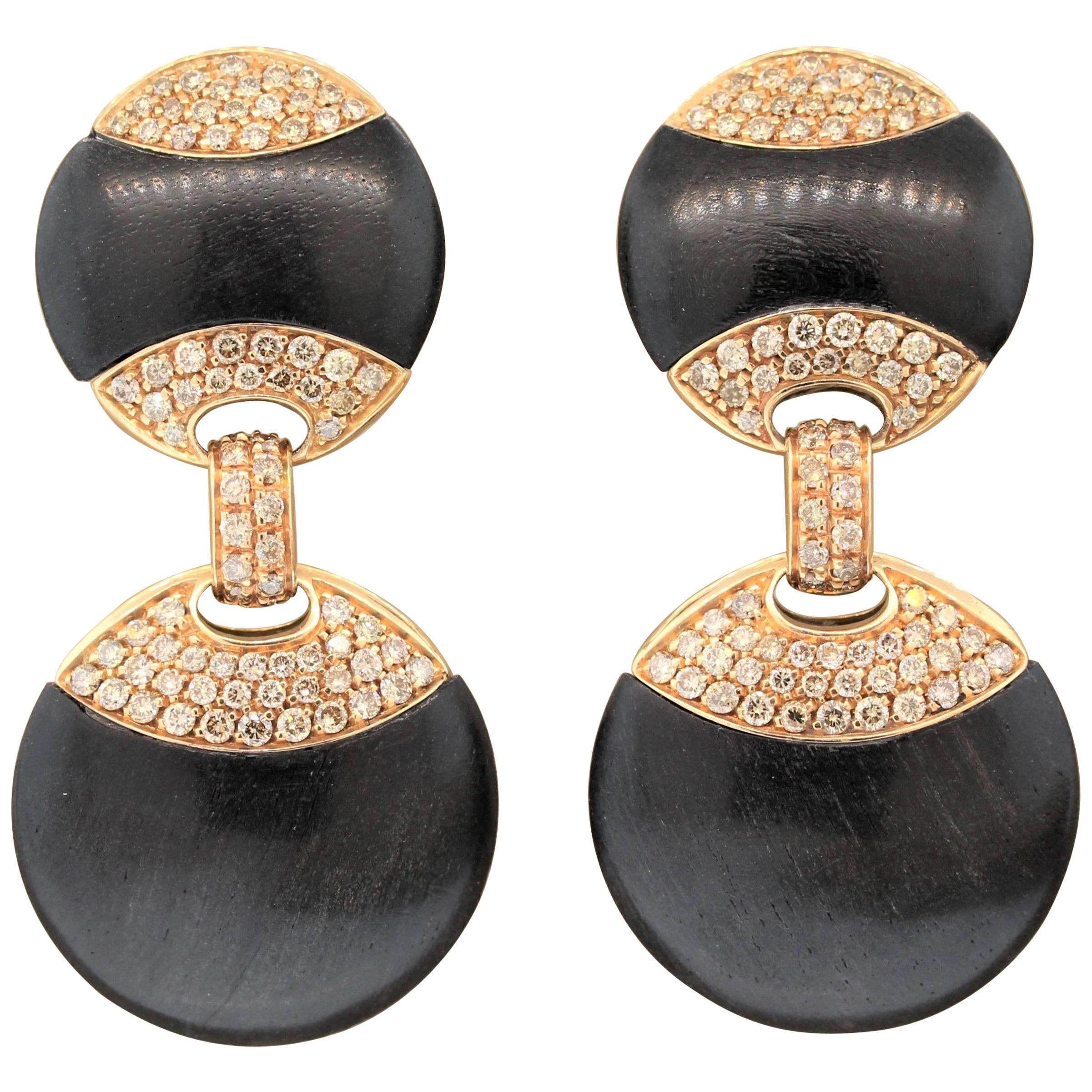 Black Coral Diamond Gold Drop Earrings