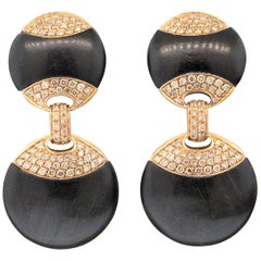Black Coral Diamond Gold Drop Earrings