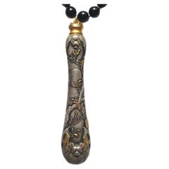 Antique Black Coral Gold Necklace And Japanese Shakudo Pendant