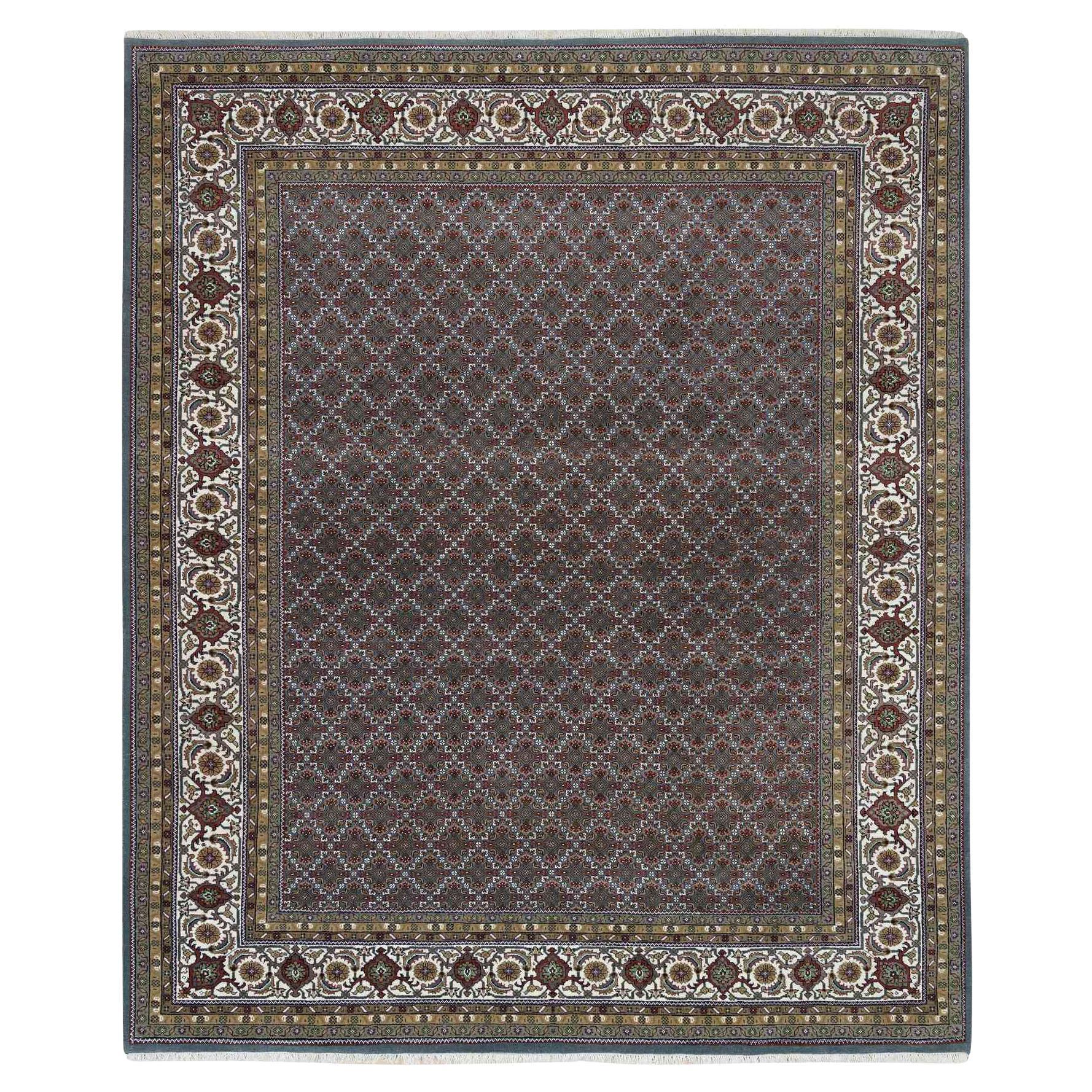 Black Coral Gray 175 KPSI Herati Design Hand Knotted Pure Wool Rug 8'1" x 10'