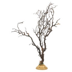 Sculpture d'éventail de mer en corail noir~ Fragment de bronze doré