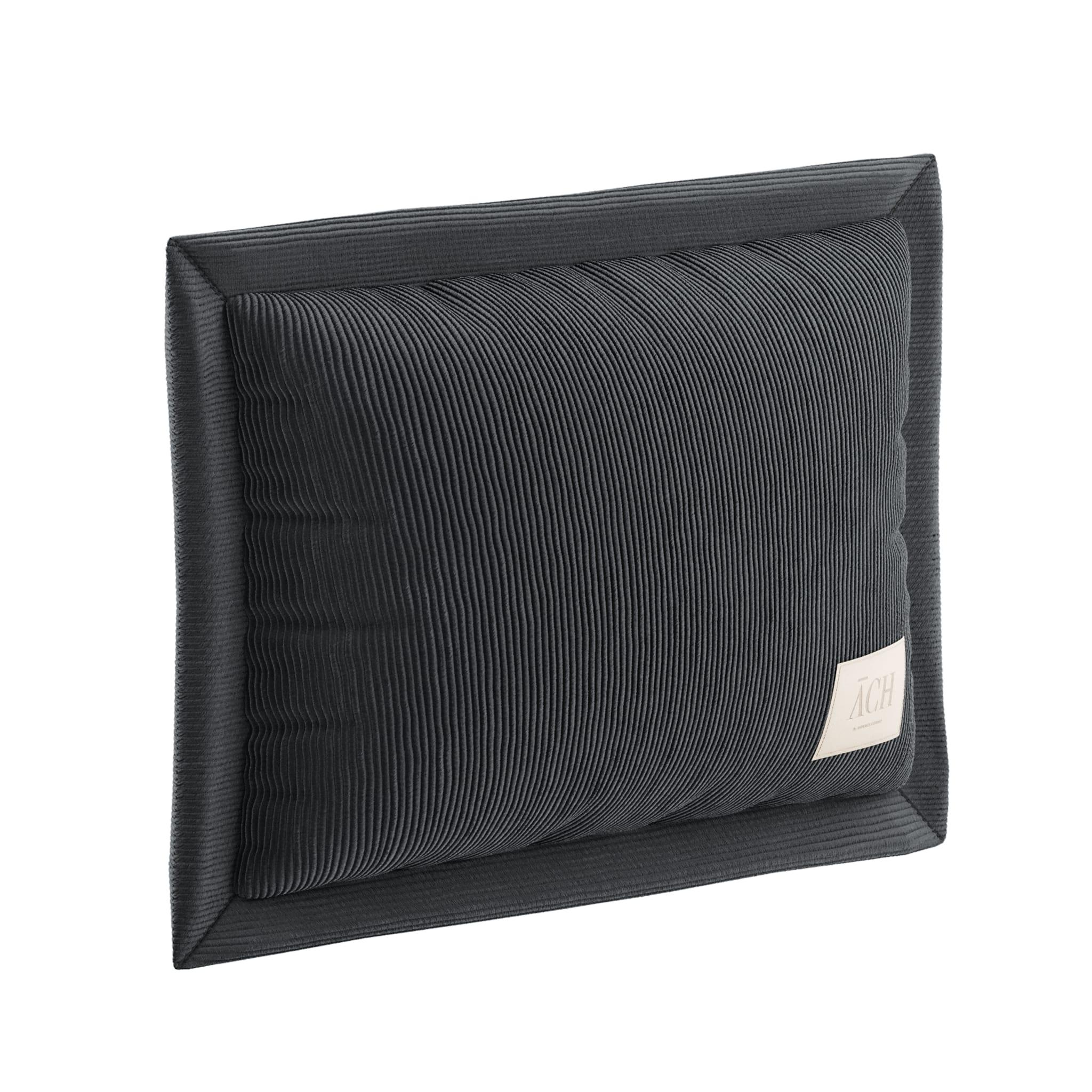 Black Corduroy Decorative Throw Pillow, Modern Lumbar Cushion in Ribbed Velvet
Black is a rectangle flange pillow in plush corduroy with a volcanic sand black color. 
The refined corduroy fabric of this decorative flange pillow is tailored in a