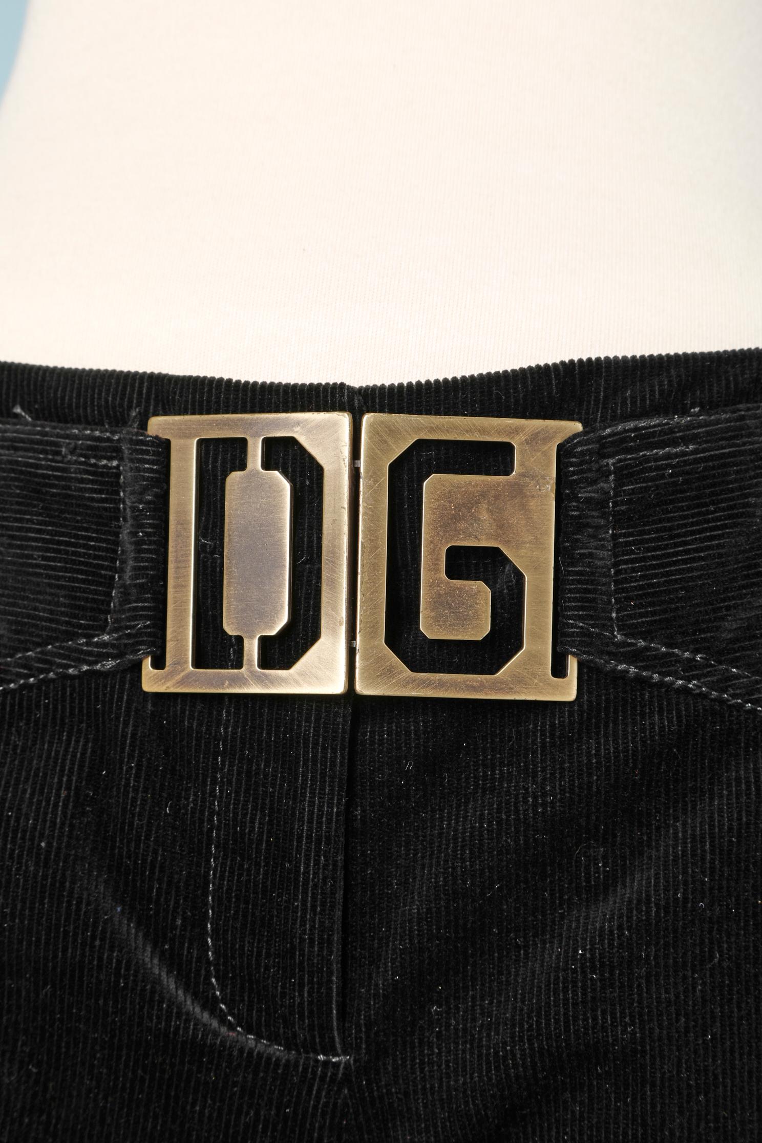 Black cotton velvet corduroy with DG  metallic buckle belt 