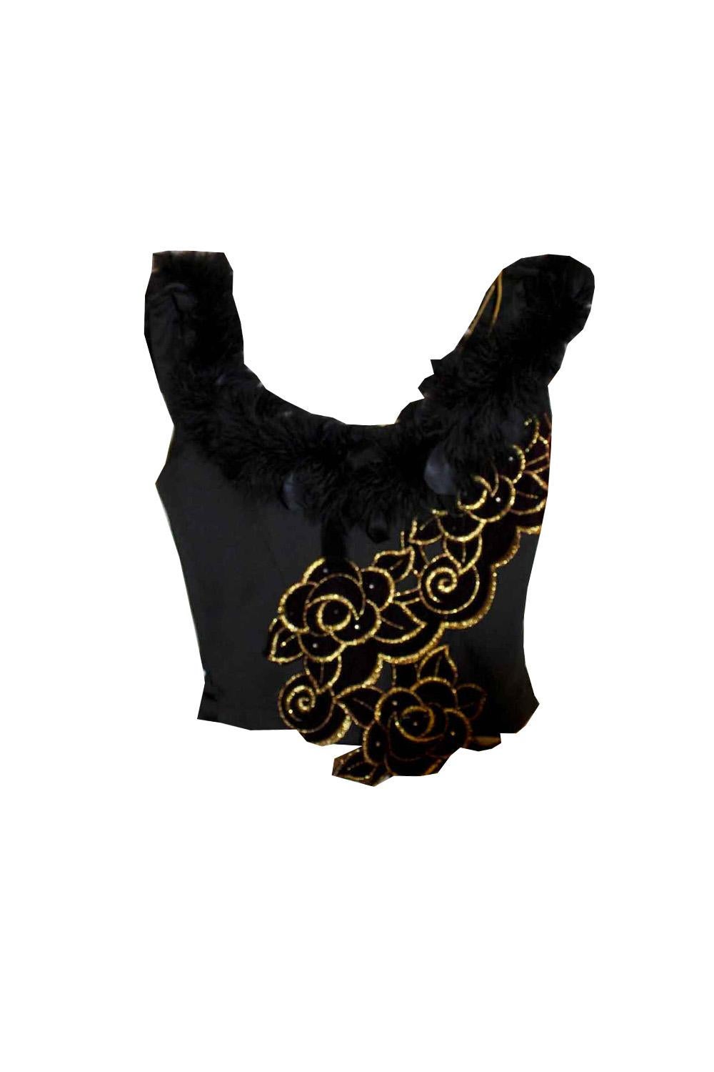 Haut corset noir avec ornement floral bourgogne en vente 1
