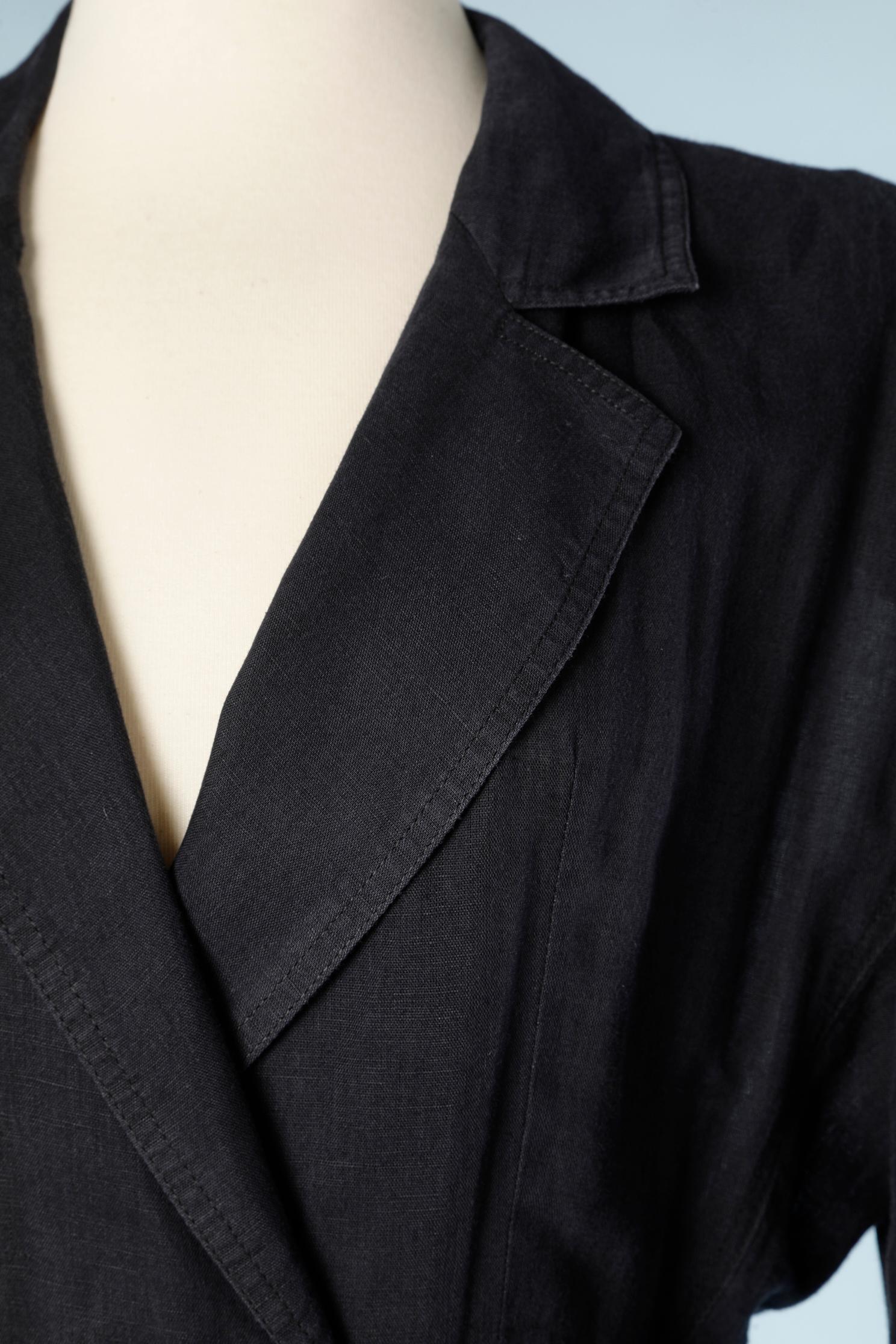 Black cotton and linen double breasted dress-coat Chantal Thomass Circa 1990 In Good Condition For Sale In Saint-Ouen-Sur-Seine, FR