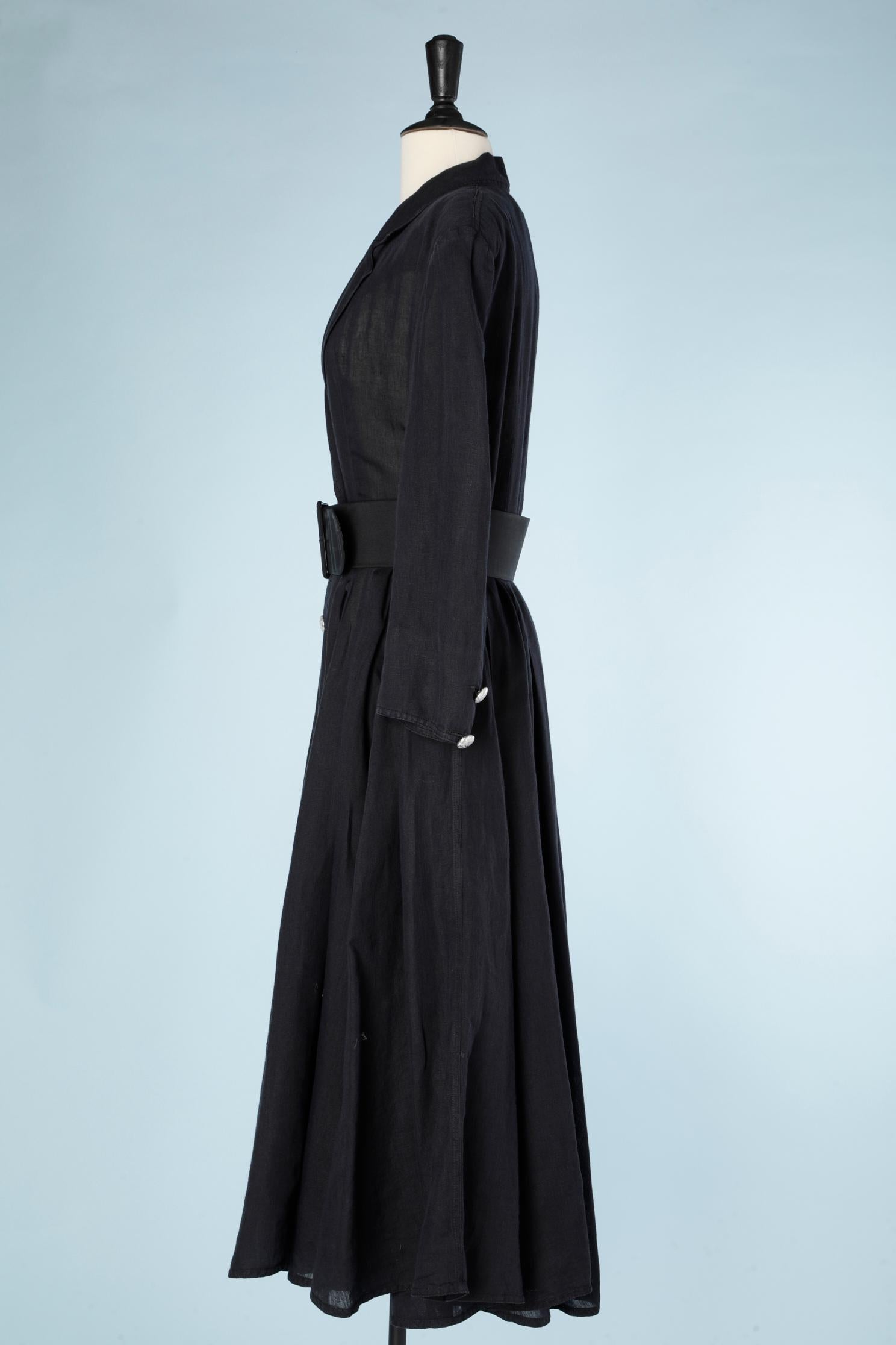 Women's Black cotton and linen double breasted dress-coat Chantal Thomass Circa 1990 For Sale