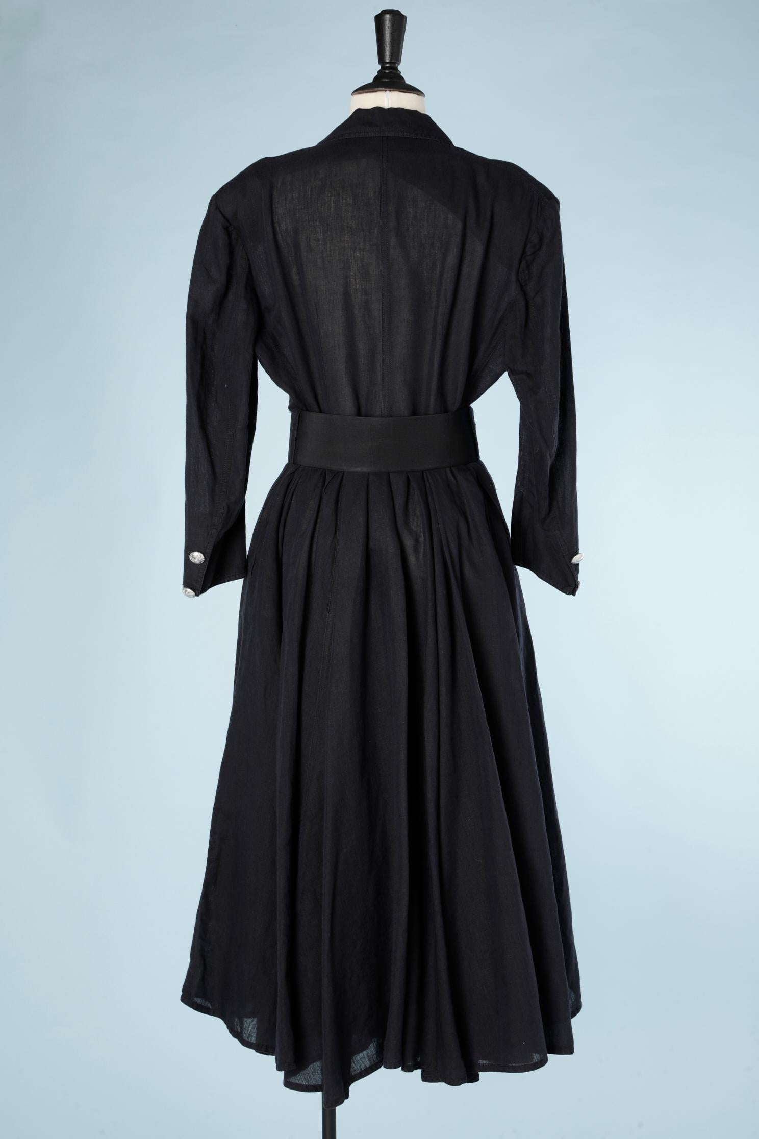 Black cotton and linen double breasted dress-coat Chantal Thomass Circa 1990 For Sale 1