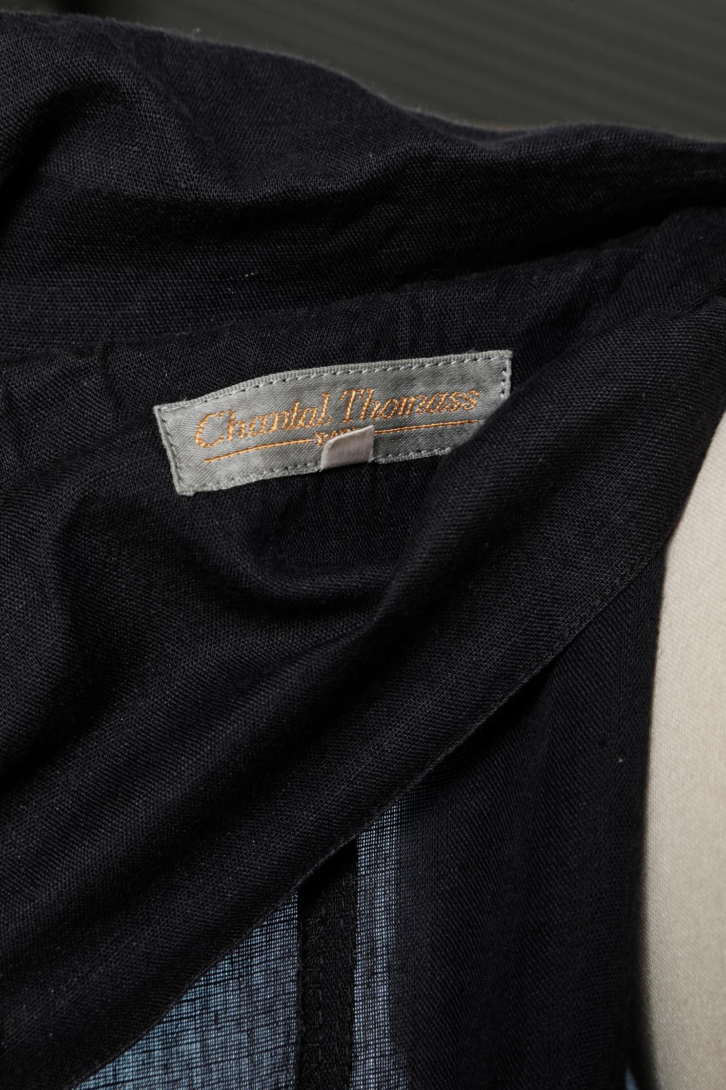 Black cotton and linen double breasted dress-coat Chantal Thomass Circa 1990 For Sale 2