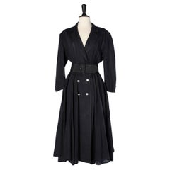 Black cotton and linen double breasted dress-coat Chantal Thomass Circa 1990