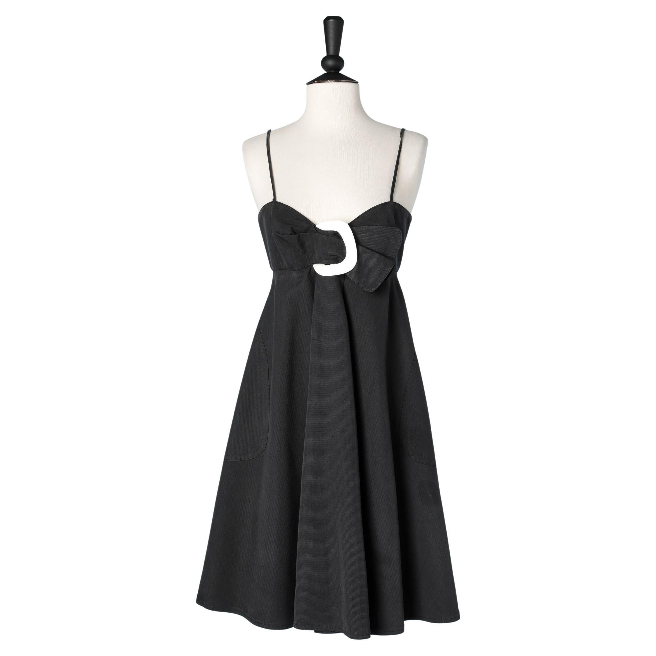 Black cotton baby doll dress with white buckle Thierry  Mugler  For Sale