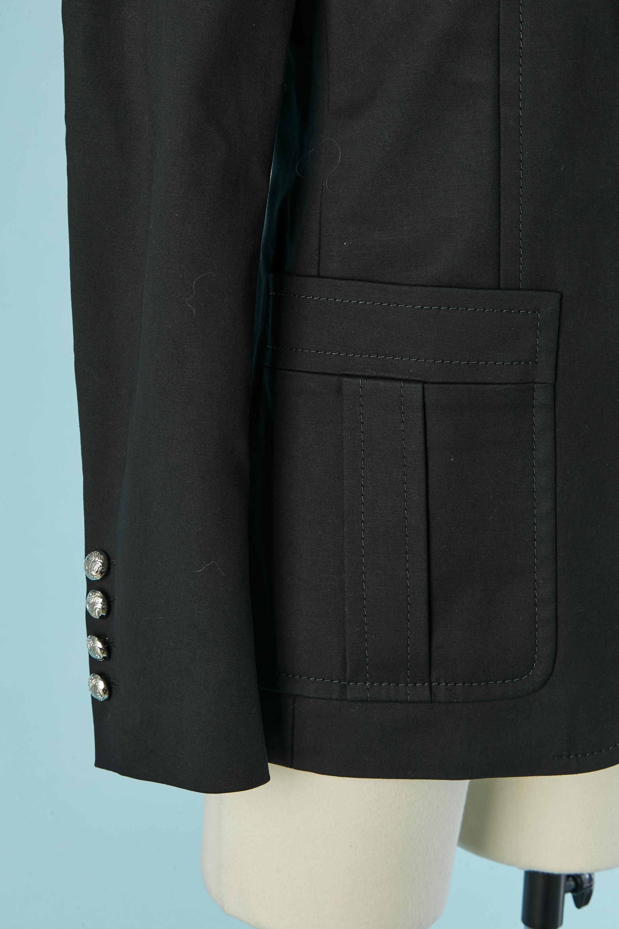 Donna Blazer in cotone nero con bottone in metallo argentato marchiato Gucci in vendita
