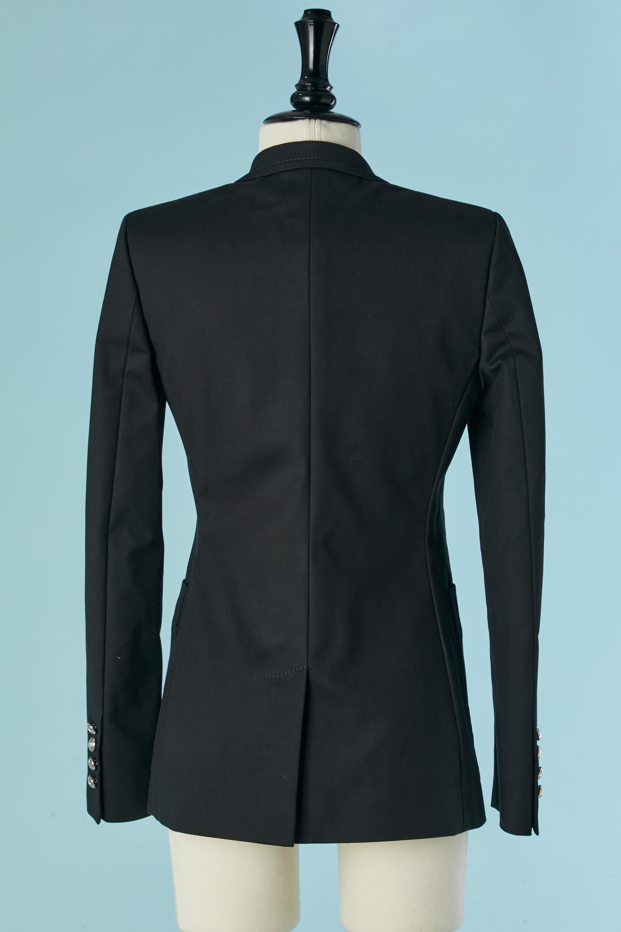 Blazer in cotone nero con bottone in metallo argentato marchiato Gucci in vendita 2