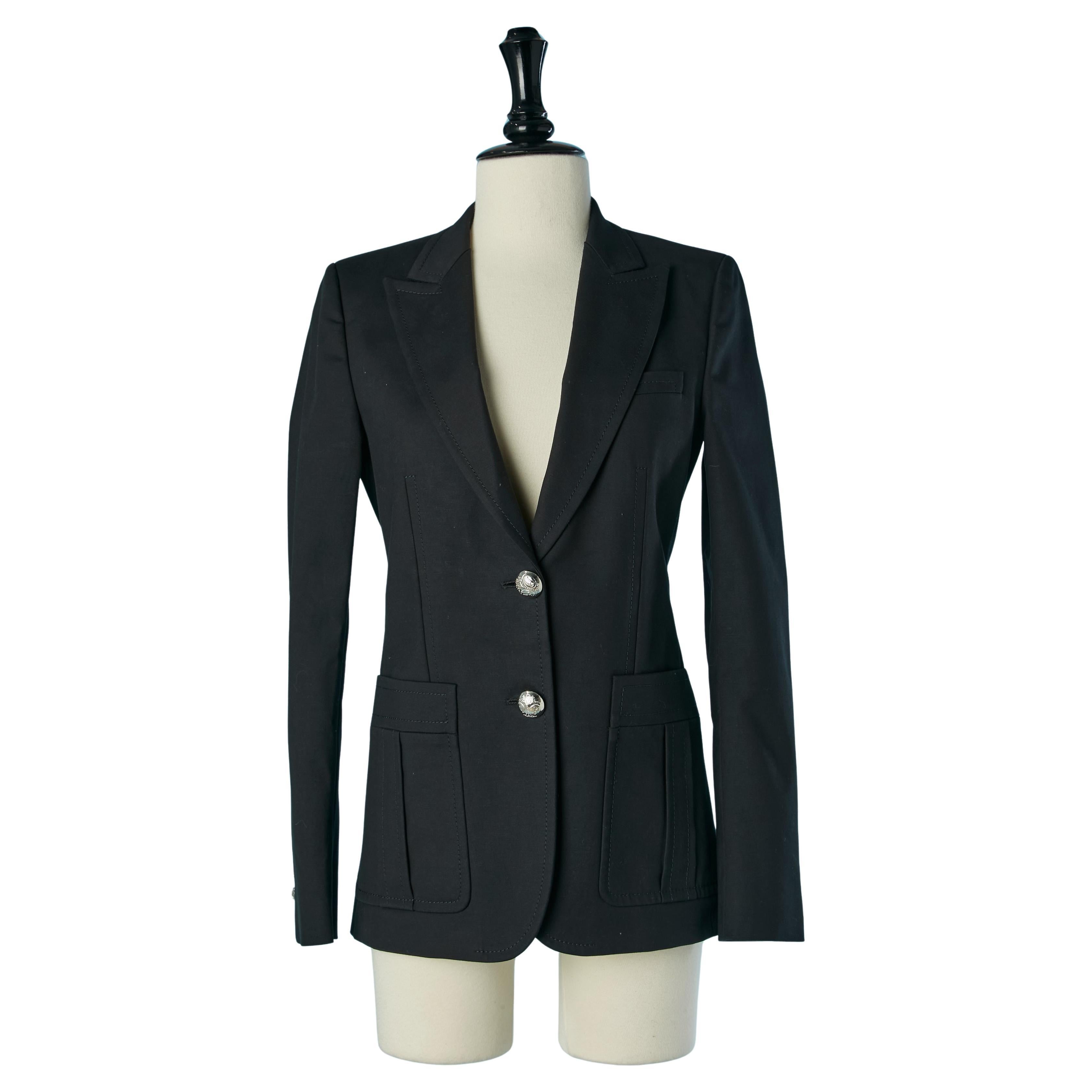 Black cotton blazer with silver metal branded button GUCCI