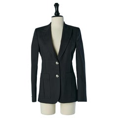 Black cotton blazer with silver metal branded button GUCCI
