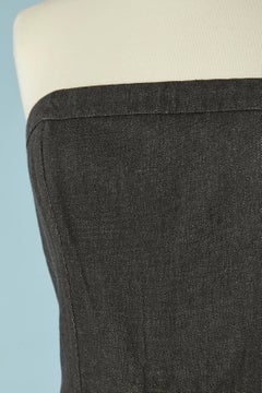 Black cotton bustier dress with mother of shell buttons  YSL Rive Gauche C1991