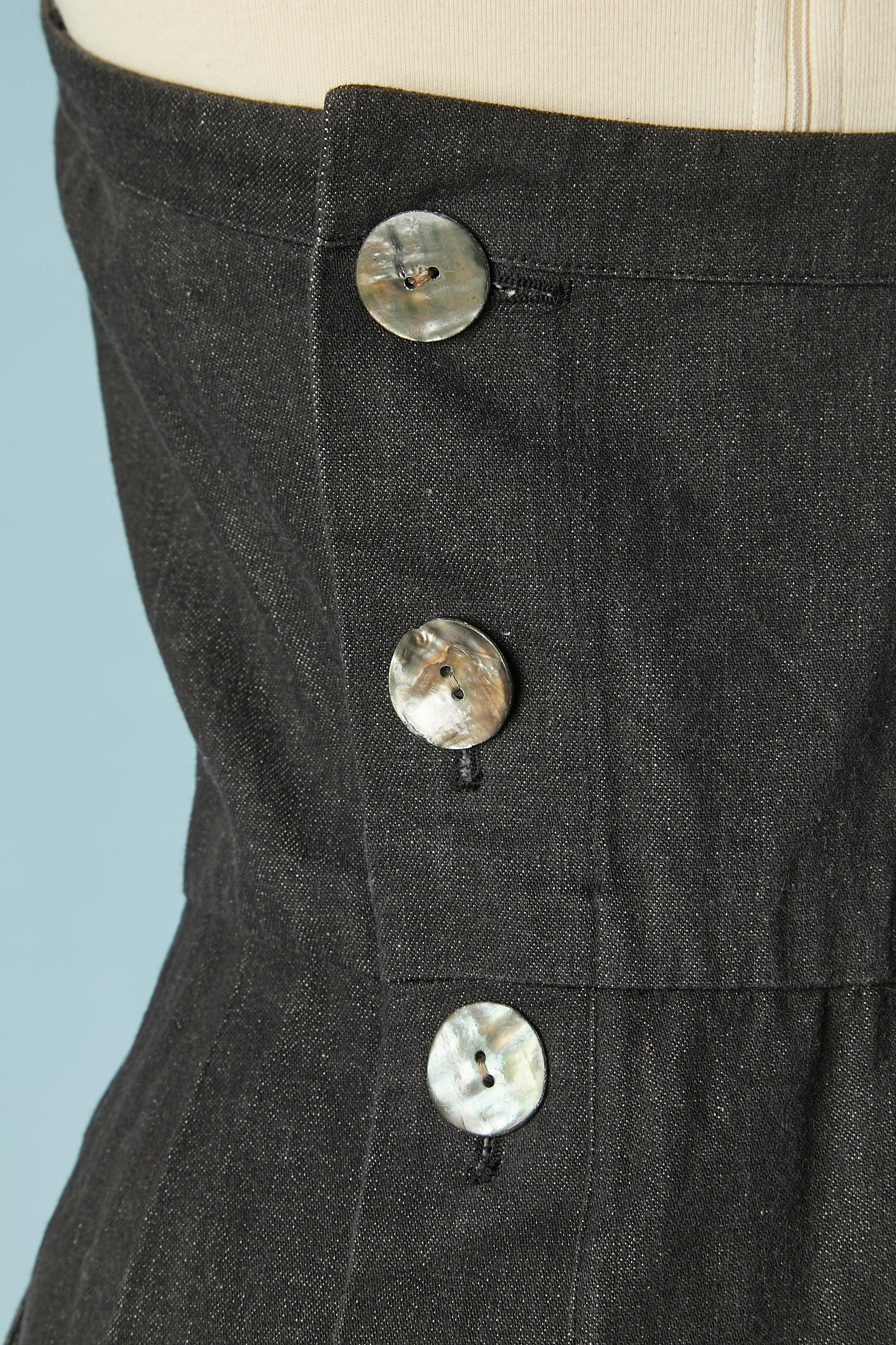 Black cotton bustier dress with mother of shell buttons  YSL Rive Gauche C1991 For Sale 2