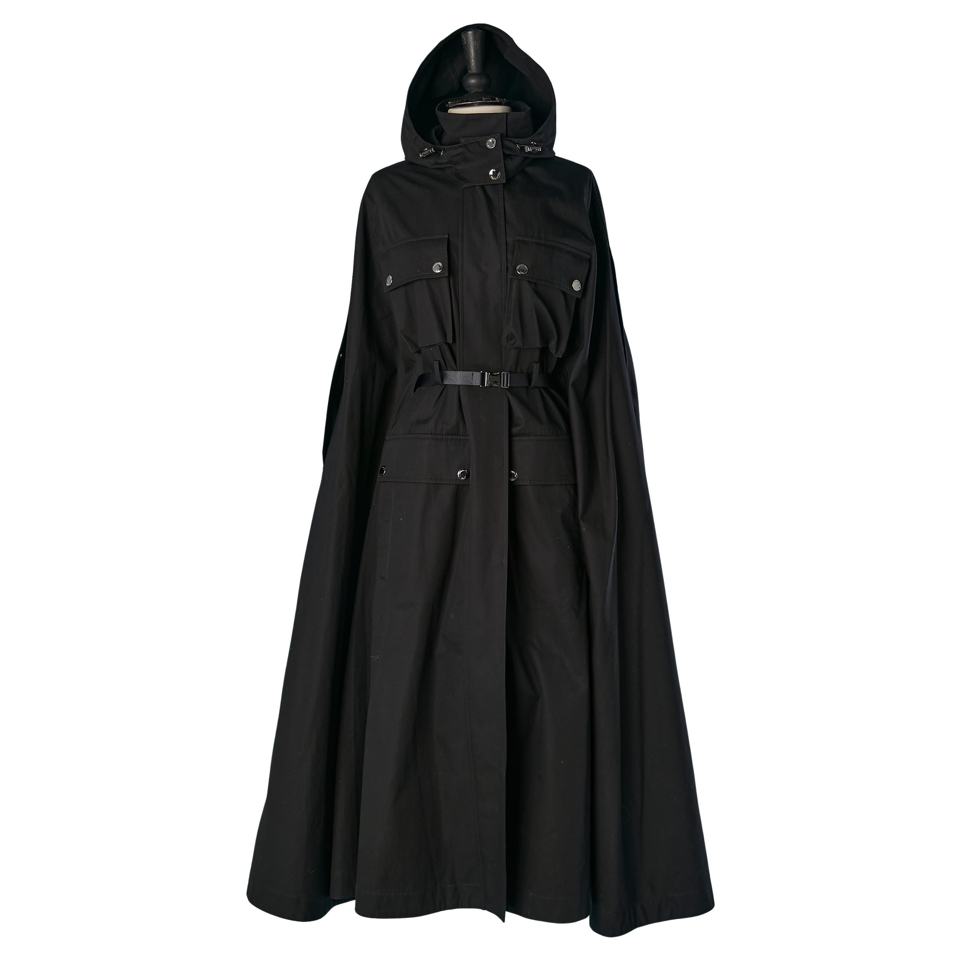 Black cotton cape with detachable hood CHRISTIAN DIOR