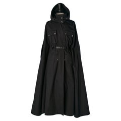 Black cotton cape with detachable hood CHRISTIAN DIOR