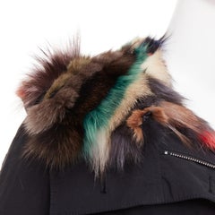 Black cotton detachable multicolour fox fur lined parka coat IT36 XXS