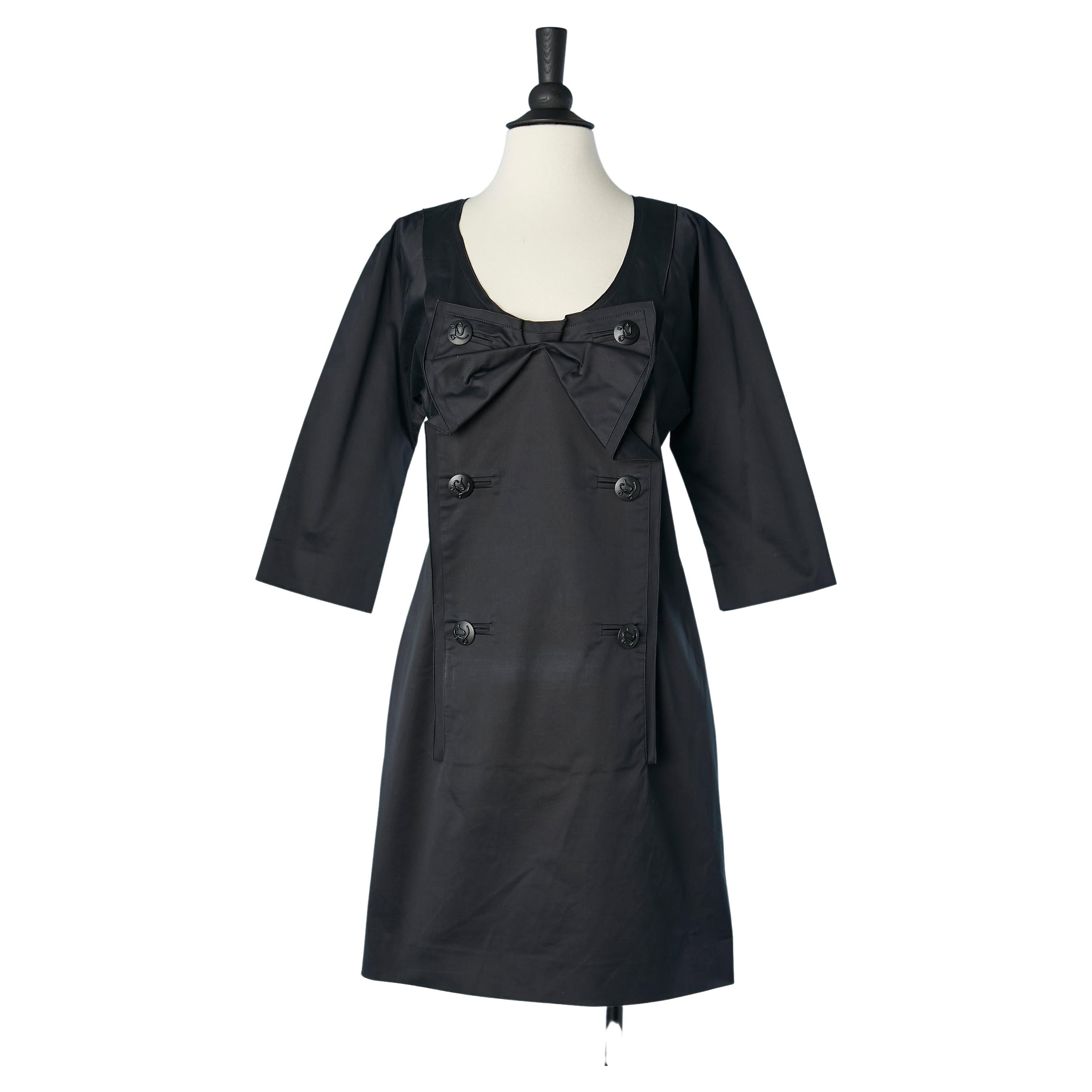 Black cotton double breasted dress with branded button Louis Vuitton  For Sale