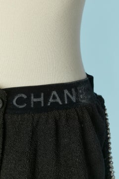 Black cotton eponge short with black and silver lurex braid edge CHANEL
