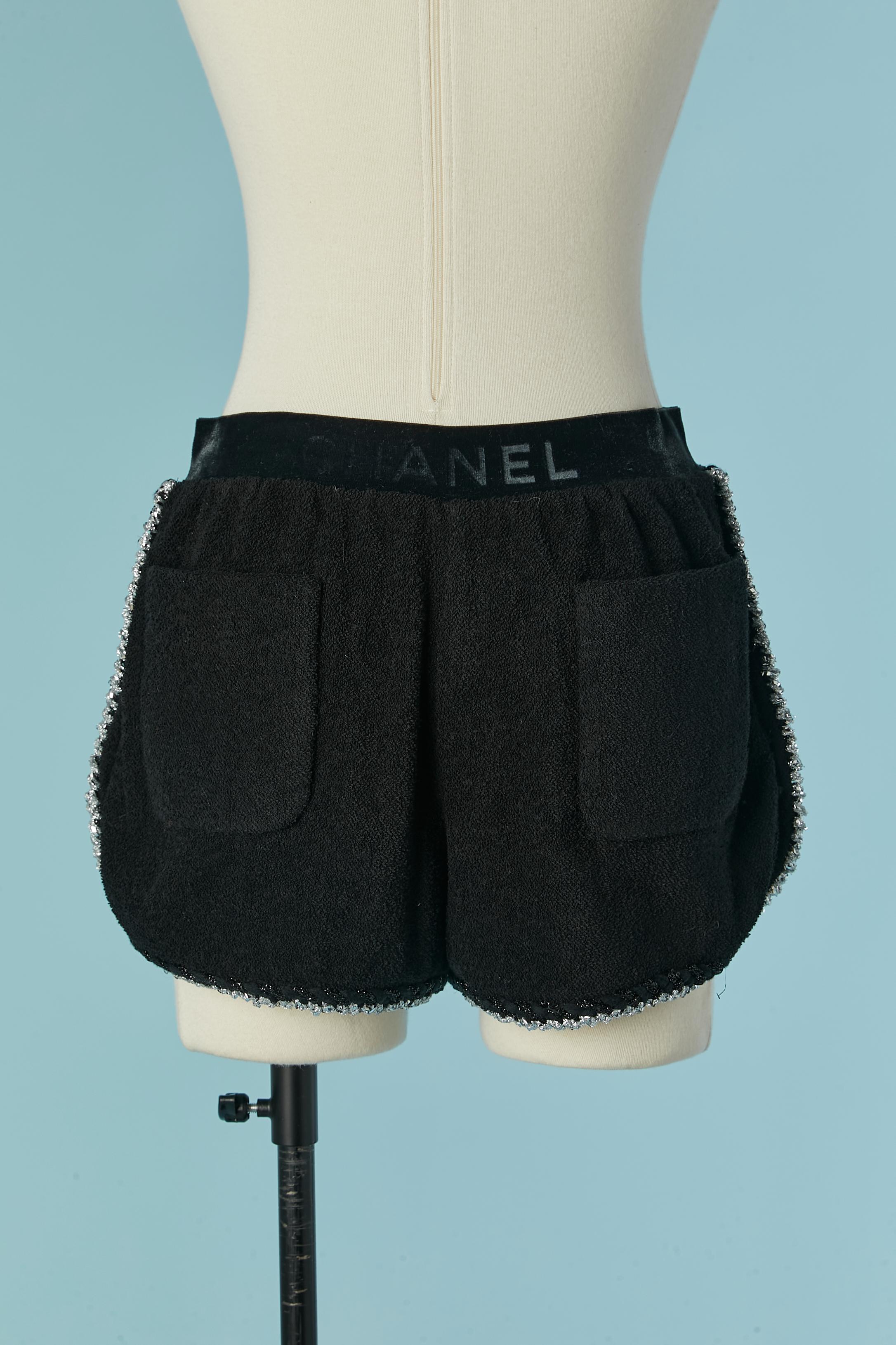 Black cotton eponge short with black and silver lurex braid edge CHANEL 2