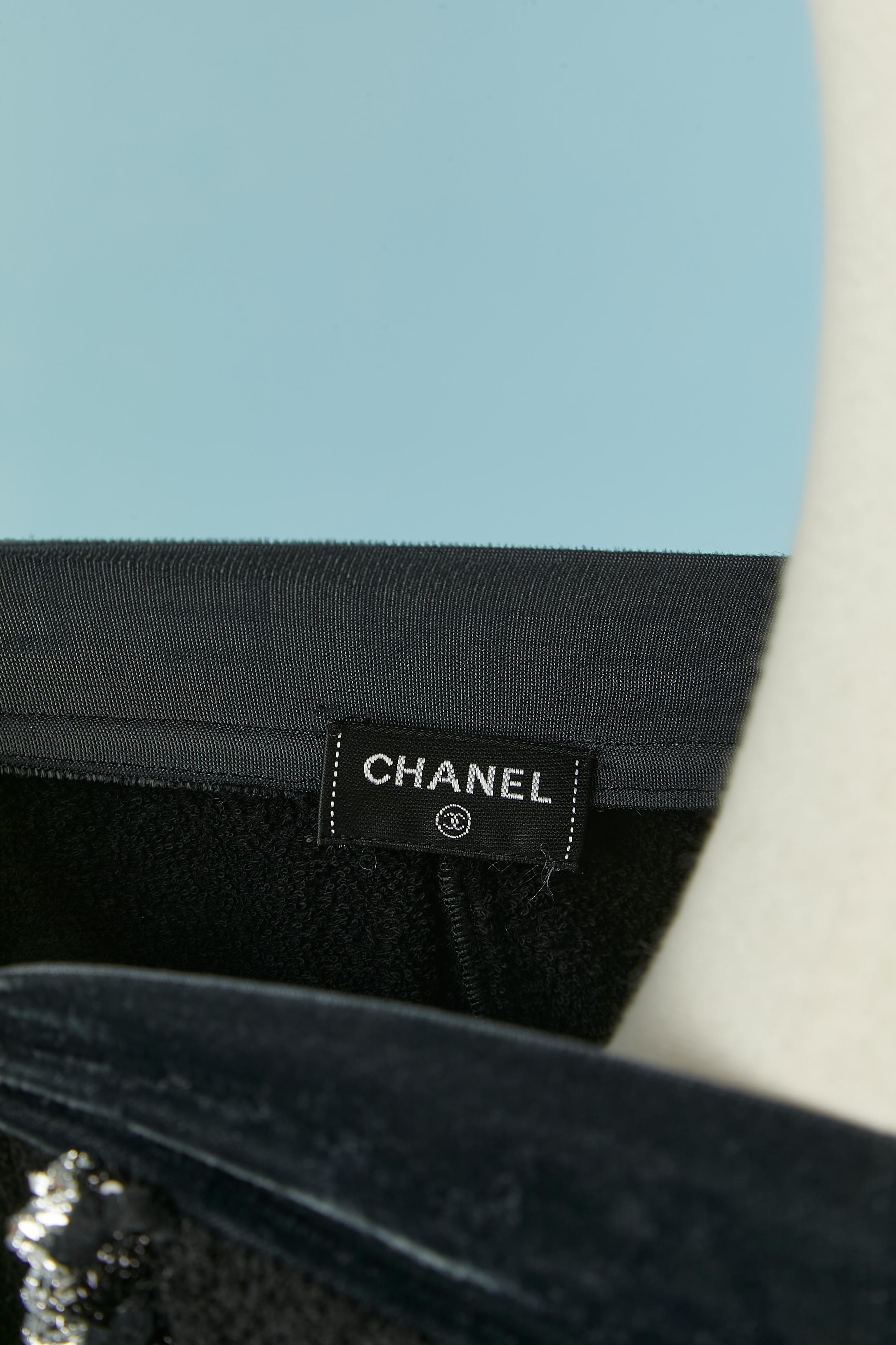 Black cotton eponge short with black and silver lurex braid edge CHANEL 3