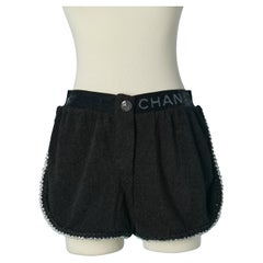 Black cotton eponge short with black and silver lurex braid edge CHANEL