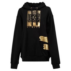 Black Cotton Gold Realtà Parallela Print Hoodie Size XS