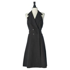 Black cotton jacquard backless double breasted dress LOLITA LEMPICKA