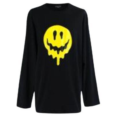 Black cotton jersey smiley face long sleeve top For Sale